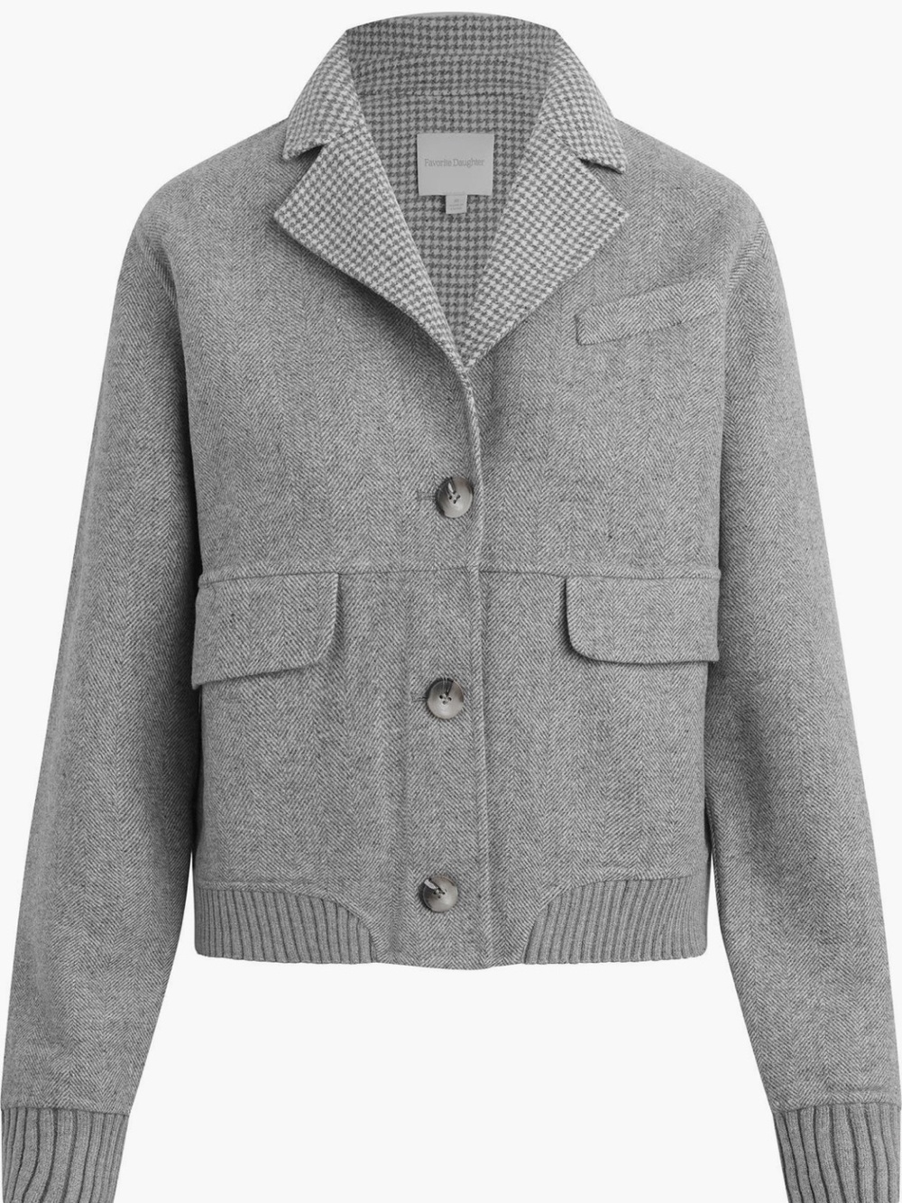 Favorite Daughter Grey The City Herringbone Bomber Jacket NWT
